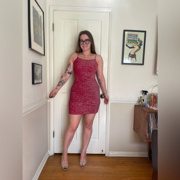 90s Vintage Stretchy Glitter Mini Dress - Picture 1 of 10